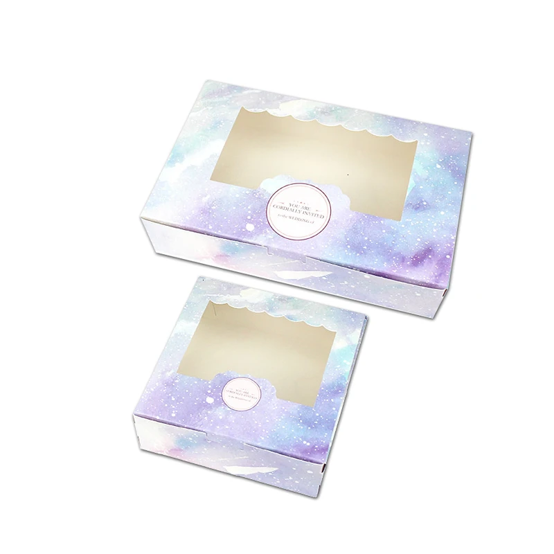 10/20PCS Gift Box With Window Galaxy Star Wedding Gift Box For Cake Candy Food Cookie Packaging Box Gift Wedding Favors Supplier