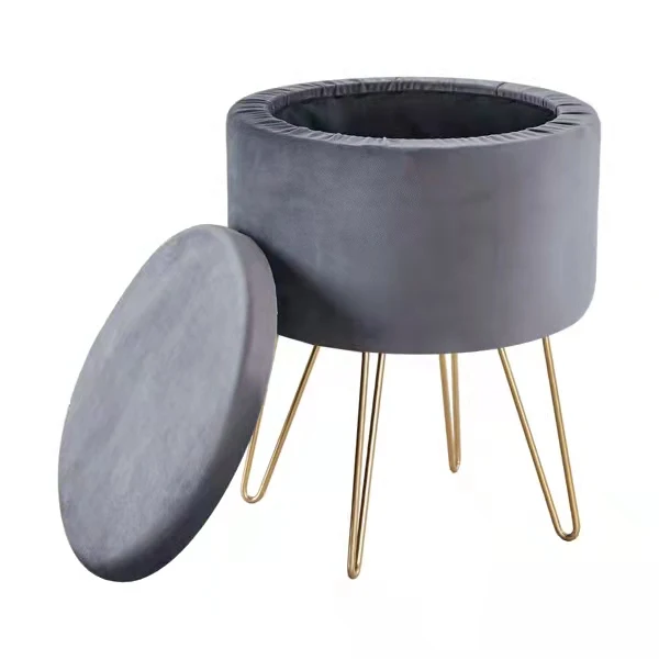 

【USA READY STOCK】Round Velvet Footrest Stool Ottoman, Upholstered Vanity Chair Pouffe with Storage Function Seat