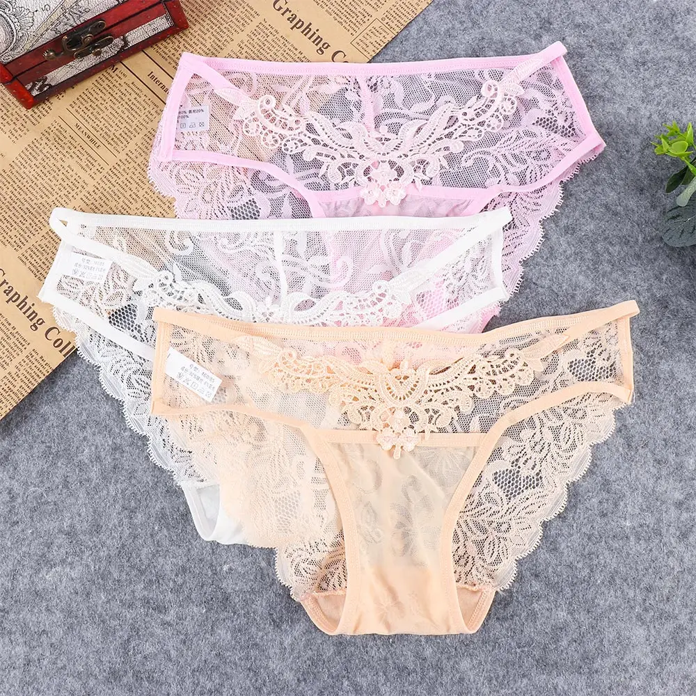 Сексуальные трусики женские прозрачные однотонные с низкой посадкой кружевные