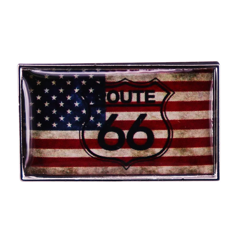 

American Flag Brooch Metal Lapel 66 Highway Sign Pins Badges on Backpack Jewelry Gifts