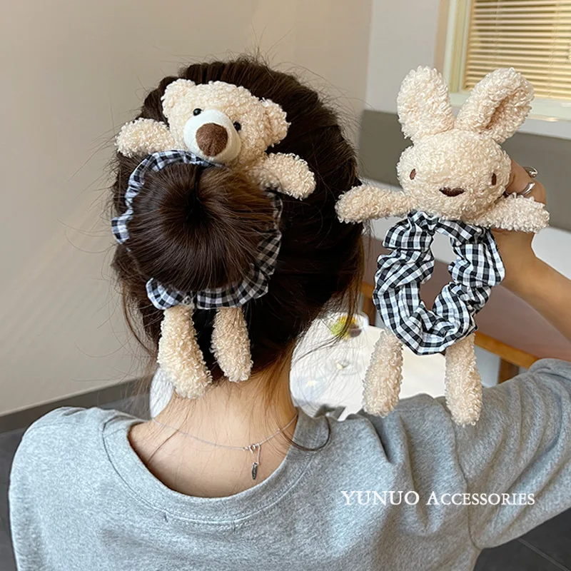 

Cute Plush Bear Large Intestine Hair Ring Head Rope Net Red Girl Sweet Tie Balls Hair Rope Rubber Band Summer