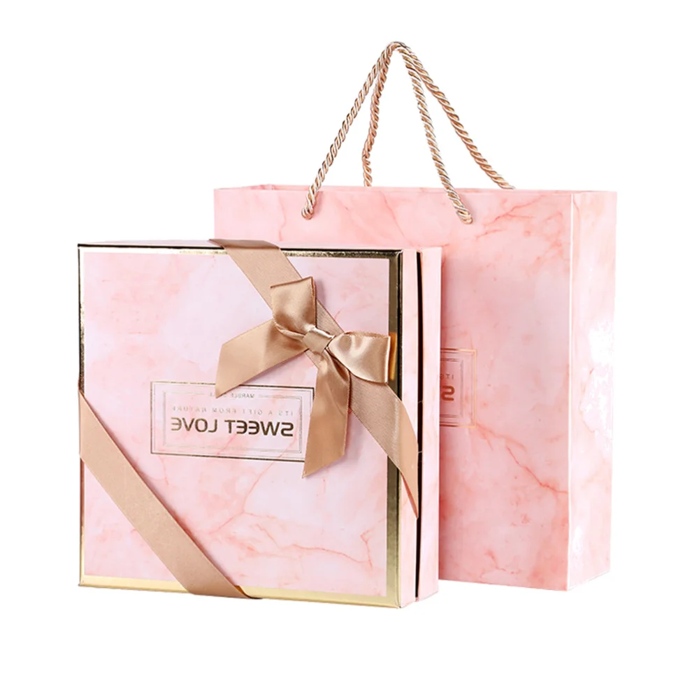 

2pcs One Set Delicate Marble Grain Storage Box Beautiful Gift Packing Box Case for Wedding Festival (Size)