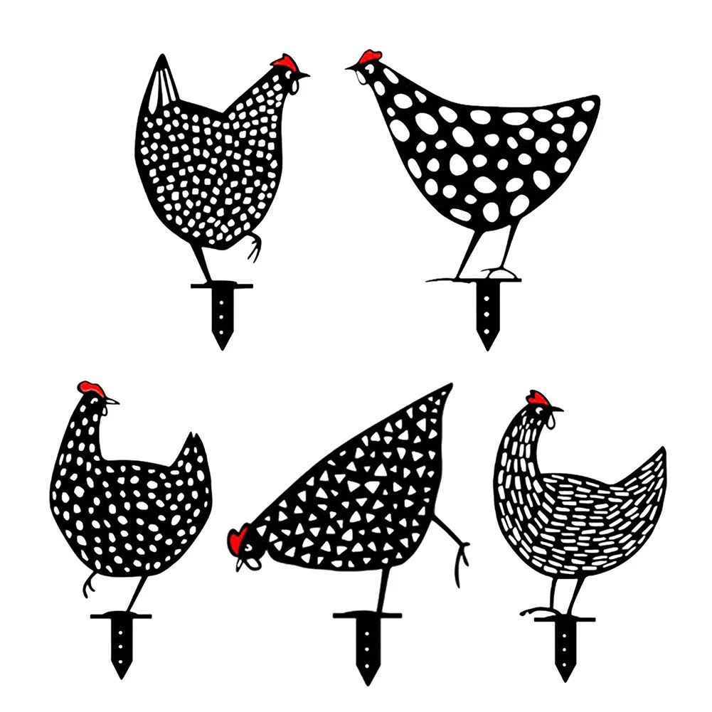 

5pcs/4pcs Acrylic Hollow Out Black Chicken Ornaments Backyard Lawn Stakes Yard Art Outdoor Home Garden Backyard Decorations