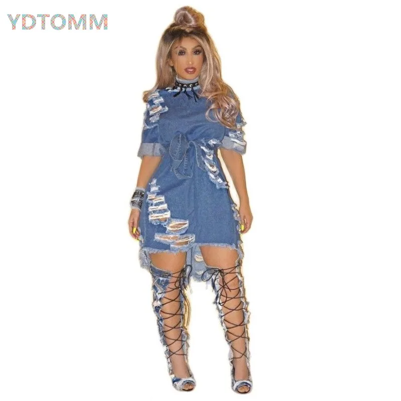 Женское короткое джинсовое платье повседневное облегающее большого размера в