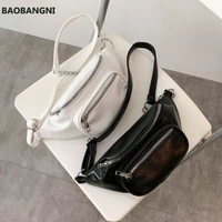 women waist bag fashion leather belt chest bag chain fanny packs for women black solid double zipper bumbag phone pouch