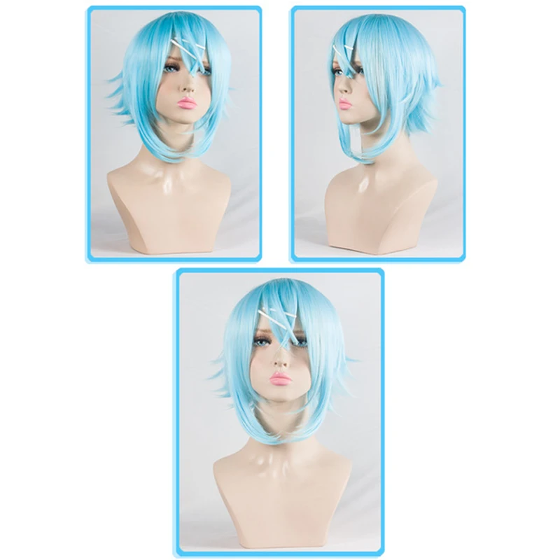 

AILIADE 40cm Short Ice Blue Wig Sword Art Online Cosplay Wig Sinon/Asada Shino Costume Play Wigs Halloween party Anime Game Hair