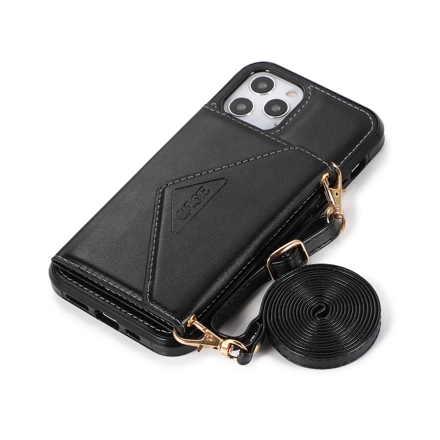 

For iPhone X XR XS Max iPhone 11 12 Pro Max 6 7 8Plus Triangle Crossbody Phone Case Multi-function Card Phone Leather Case