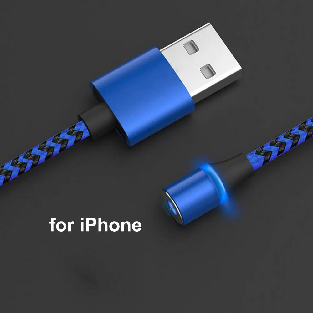 Магнитный usb-кабель для передачи данных с поворотом на 360 градусов, 3 в 1, зарядный кабель для iPhone X, 7, 8, 6, для samsung, Xiaomi, светодиодный кабель для быстрой зарядки - Color: Only For iOS Cable
