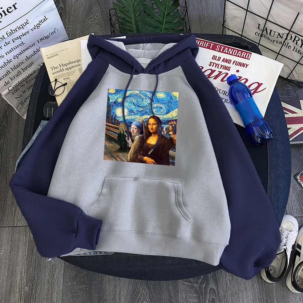 Толстовки с капюшоном забавная селфи масляная краска новая теплая женская