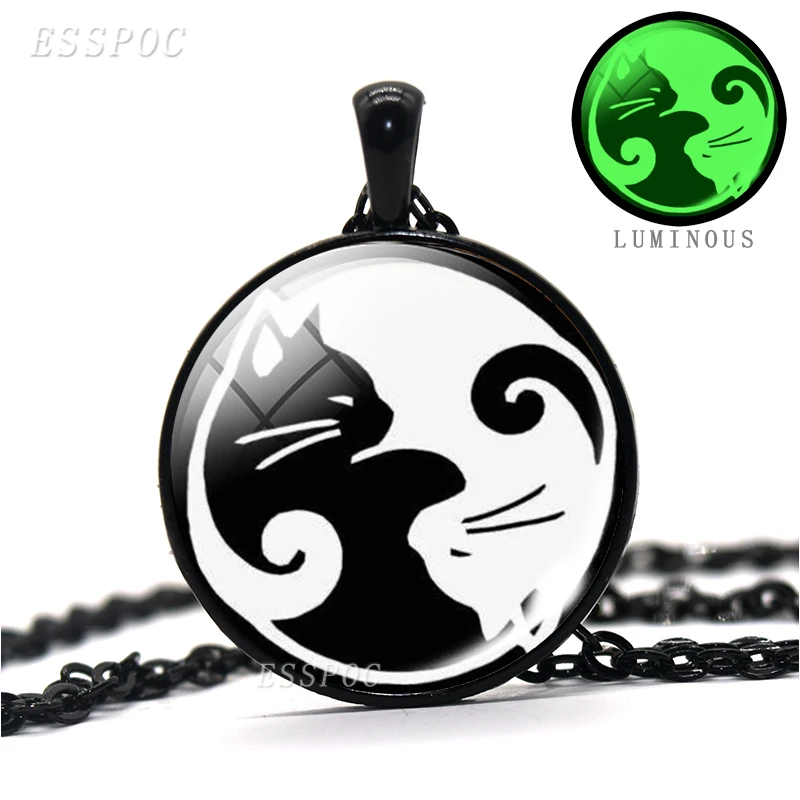 Женское Ожерелье светящаяся кошка Инь Янь черно-белая стеклянное ожерелье с
