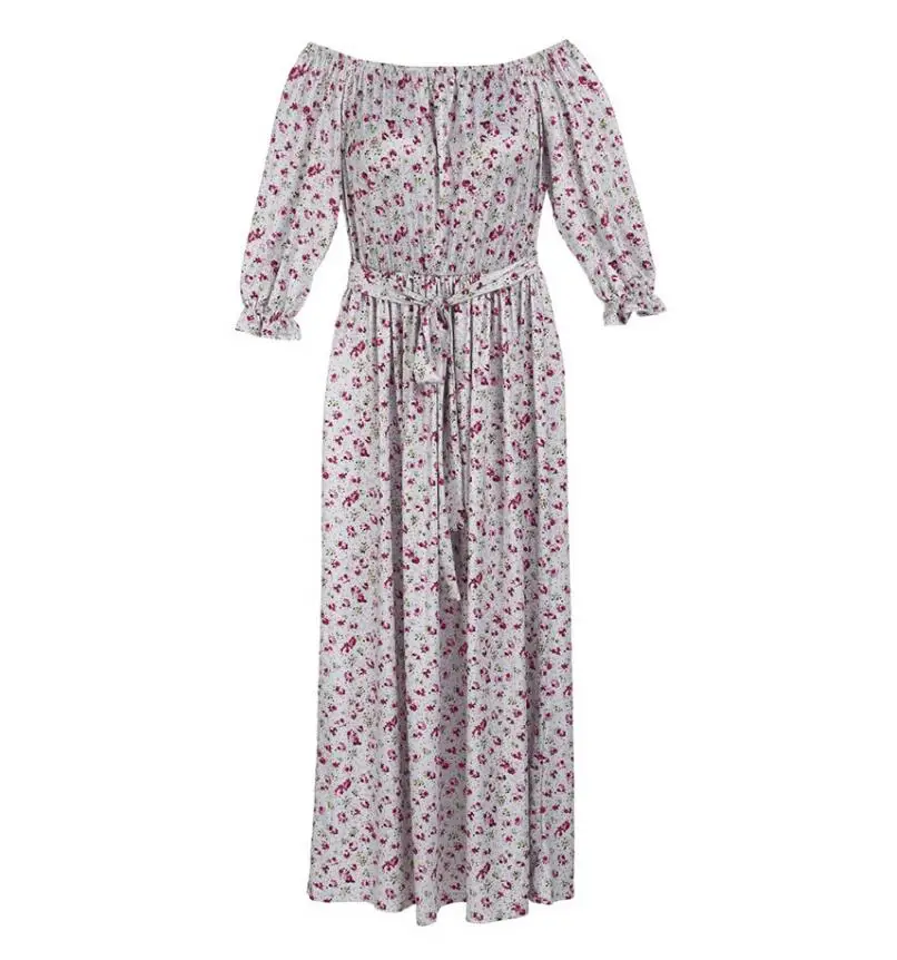 Long Parent-child Dress Cotton Flower Print Tie Bow Belt Mother And Daughter Family Clothes | Мать и ребенок
