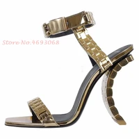 strange style sandals women casual gold metal watch luxury brand sandal ankle wrap fashion peep toe party high heels women shoes