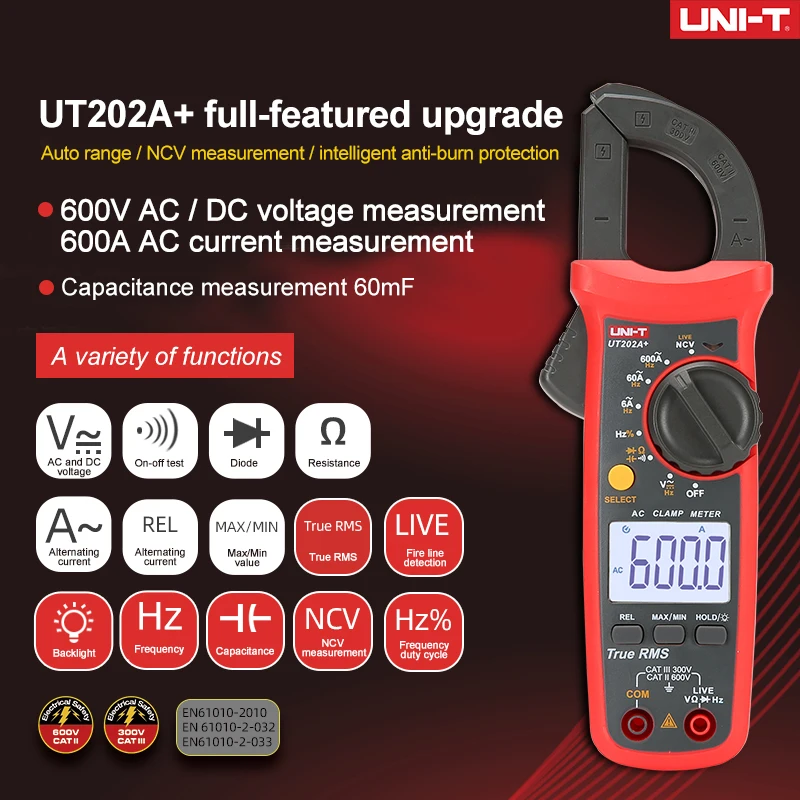 UNI T UT204 + 400 600A цифровой AC DC токовые клещи мультиметр True RMS Авто диапазон Вольтметр| |
