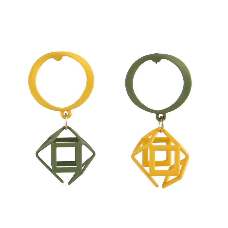 

2020 Simple Hollow Geometric Drop Earrings For Women Green Yellow Color Hanging Dangles Womens Cute Wedding Party Jewelry