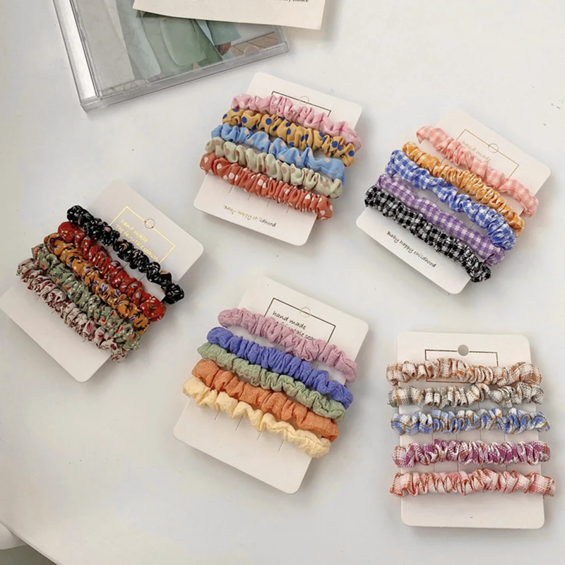 

5 Pack Hair Scrunchies Set Simple Basic Elastic Hair Bands Floral Ponytail Holder Hair Accessories Women Girl Holiday Headwear