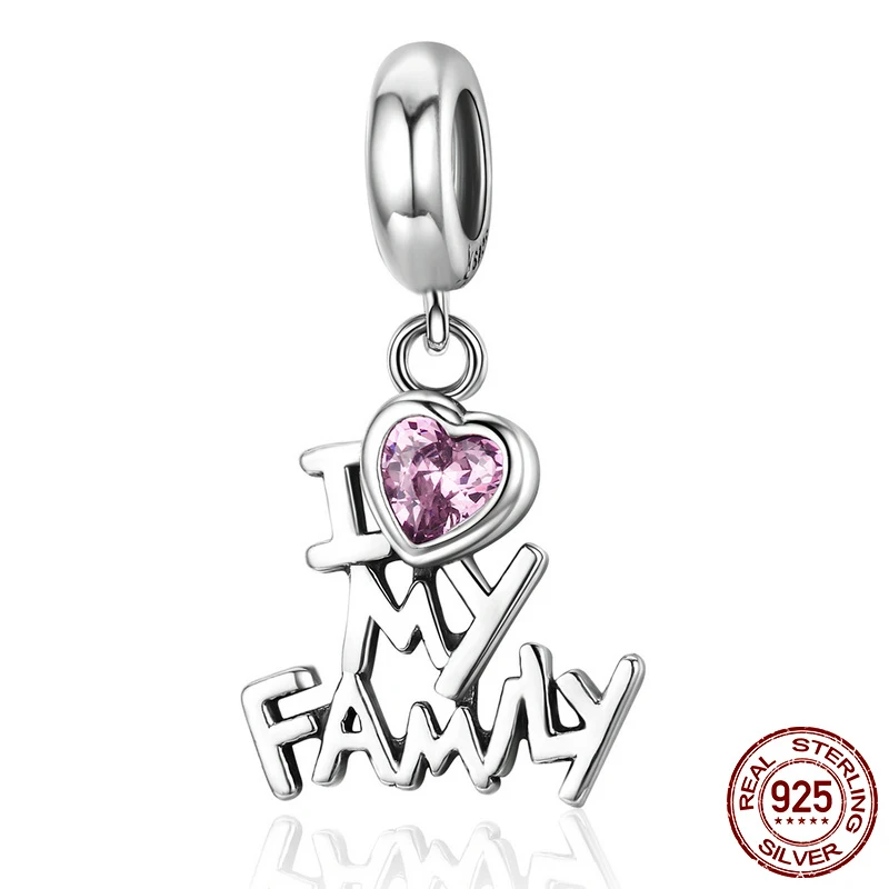 Подлинная серебряные бусины 925 пробы I Love My family подвески в форме сердца подходят оригинальные браслеты Pandora женские DIY ювелирные изделия