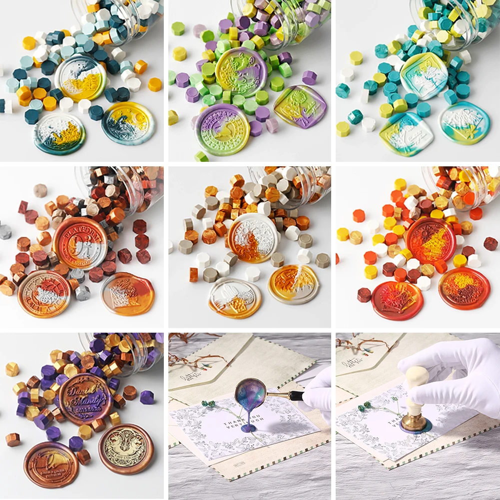 

100pcs/Bag Vintage Octagonal Sealing Wax Beads for DIY Crafts Postcard Making Tools Ancient Lacquer Wax Seal Stamp Tablet Pill
