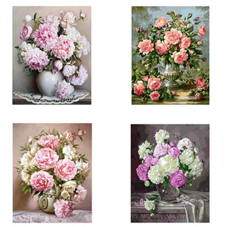 DIY Картина Розовые цветы по номерам настенные художественные цифровые Масляные