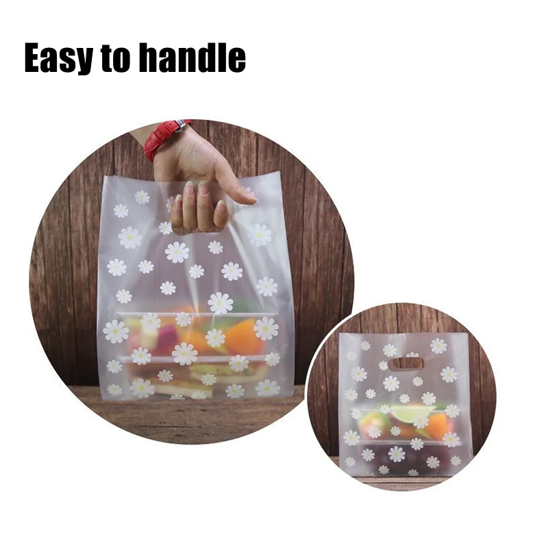 

25pcs Flower Pattern Packing Bag Transparent Gift Bag Takeaway Baking Bread Bag Shopping Tote Wrap Plastic Bag