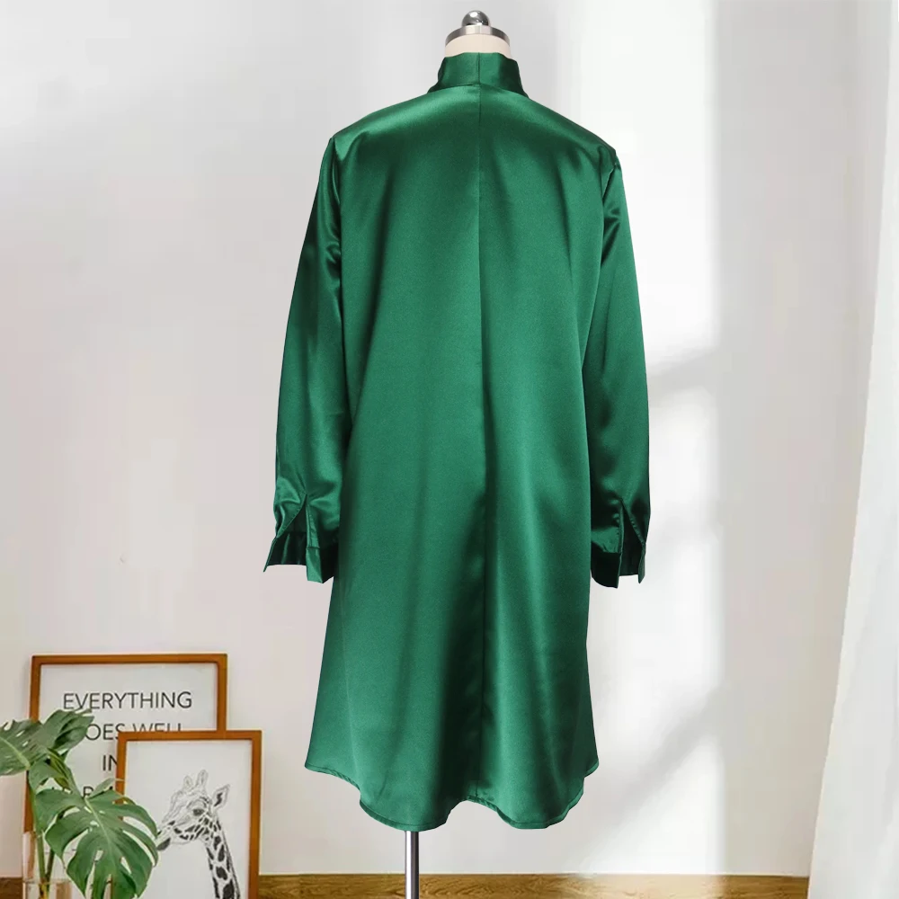 

Oversized Women Casual Dress Long Sleeve Bowtie Tunics Silky Fluffy Party Birthday Clothes Vestido Feminino Spring Summer Y2K