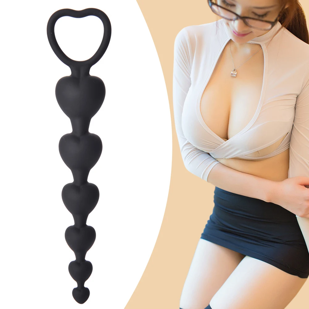 Анальная пробка с сердечком и бусинами анальная секс игрушка массажер простаты