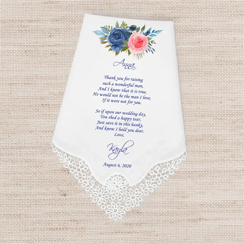 

Custom Wedding Hankies,Personalized Wedding Handkerchief gift from the bride's daughter-in-law to the bride and groom's mother