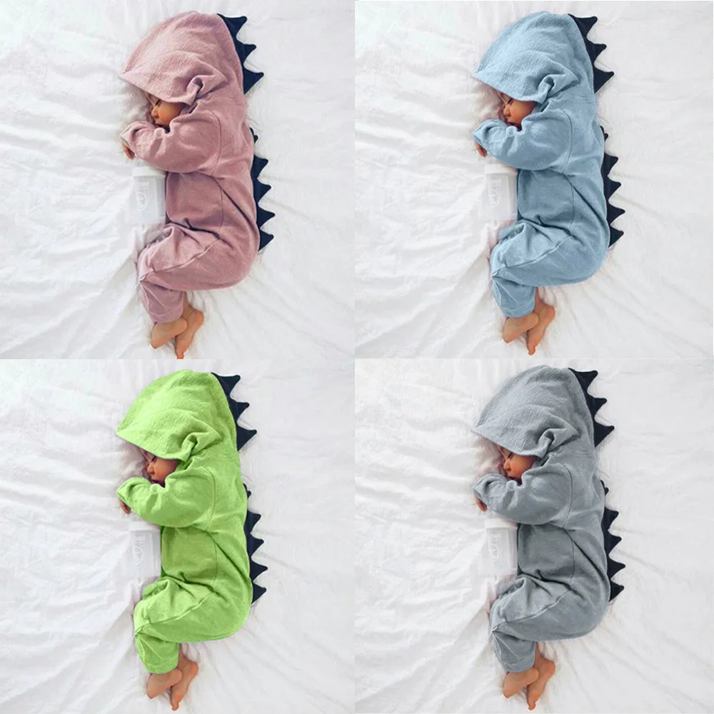 2020 fashion baby girl clothes solid romper dinosaur hooded jumpsuit boy 3/18M для новорожденных t5 | Детская одежда и