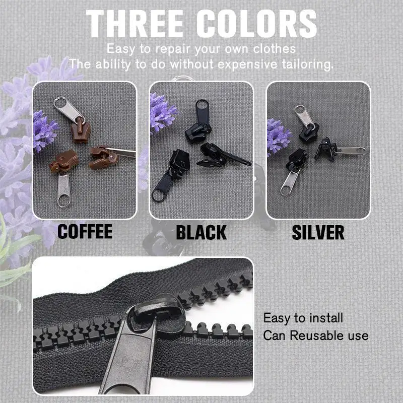 

6 PCS/Bag Universal Instant Fix Zipper Repair Kit Replacement Zip Slider Teeth Rescue New Design Zippers For Sewing Clothes