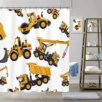 construction truck boy kids shower curtains excavator cartoon yellow children%e2%80%99s machinery bathroom decor sets polyester screens