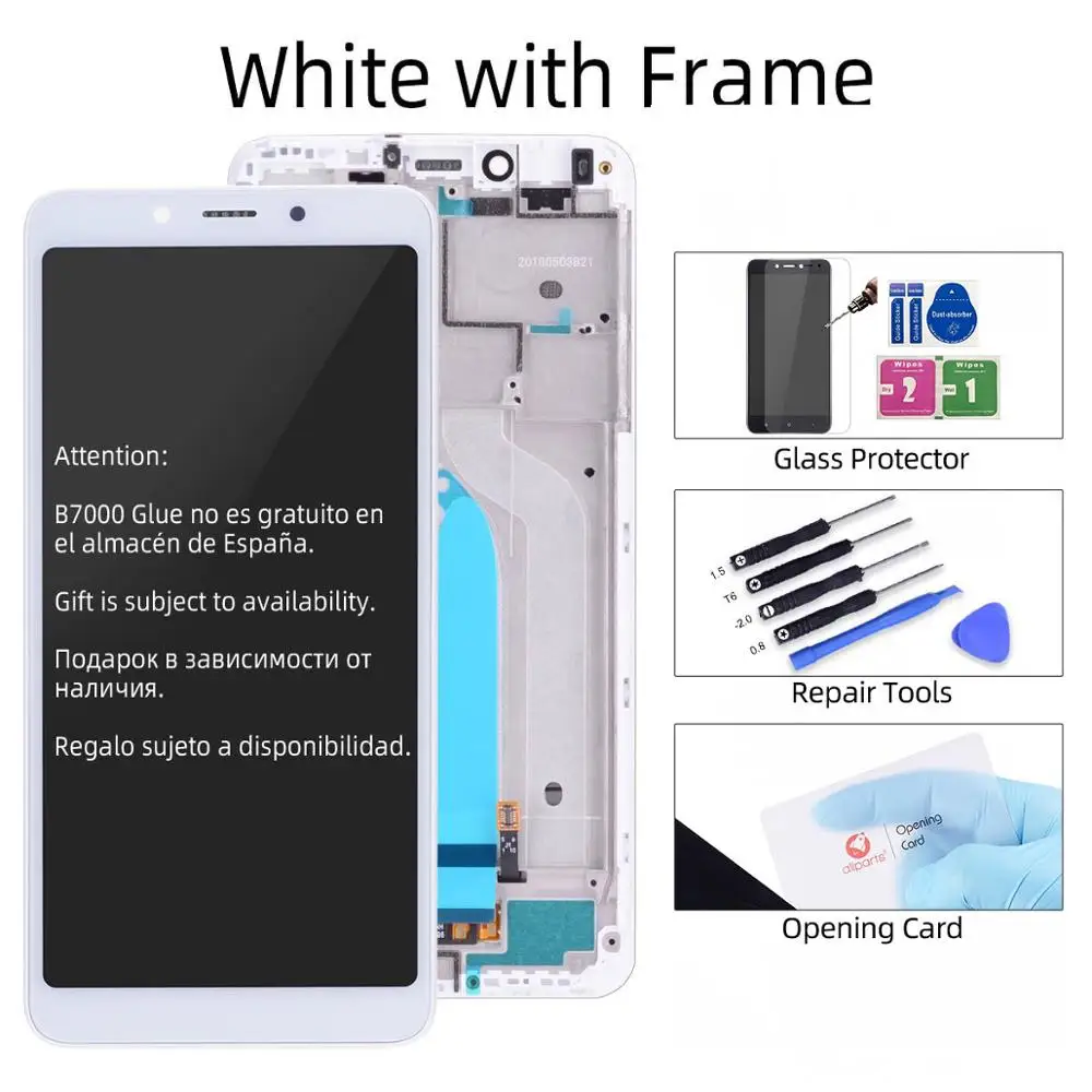 with Frame White 5,45 ''ЖК-дисплей для XIAOMI Redmi 6 ЖК-дисплей сенсорный экран с рамкой дигитайзер для XIAOMI Redmi 6A ЖК-дисплей 1440*720 - Цвет: with Frame White