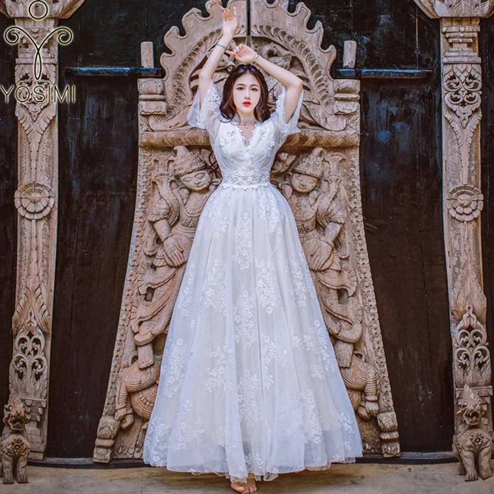 YOSIMI 2021 летнее кружевное длинное женское платье для путешествий, белое вечернее вечерние с открытой спиной и вышивкой до щиколотки