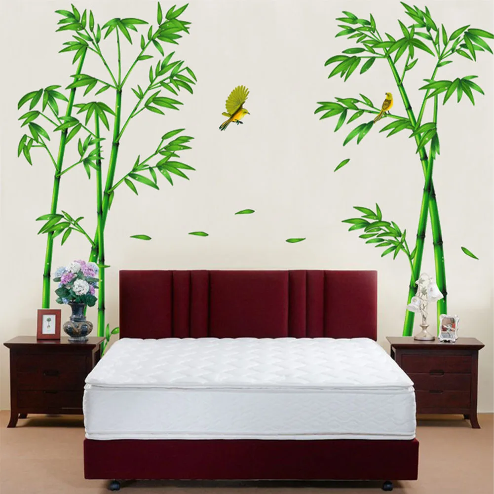 Наклейка на стену в виде дерева с зеленым бамбуковым лесом для детской комнаты