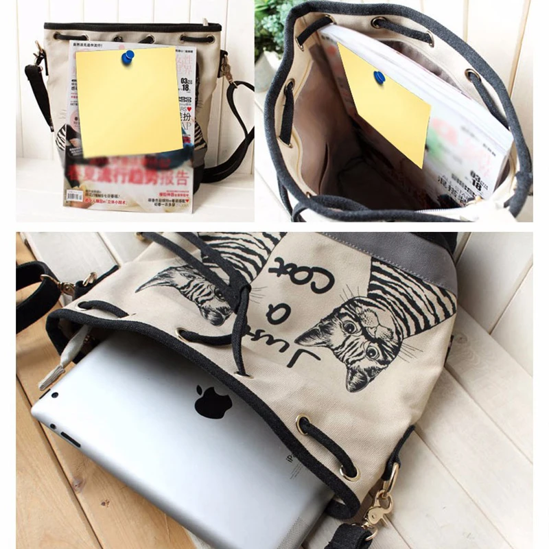 Холщовый Рюкзак принцессы с цветочным принтом для девочек кота на шнурке