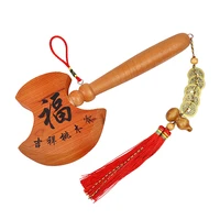 feng shui peach wood blessing carving axe pendant five emperor money fortune gourd an artwork for home decoration