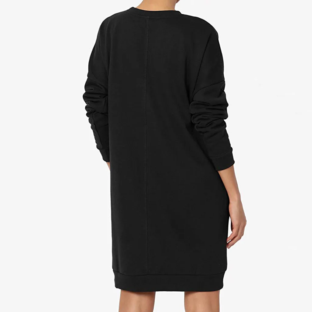 

Mandylandy Women's Casual Long Sleeve V-neck Pocket Long Sweatshirt Spring and Autumn Fashion Solid Color Loose Sweatshirt