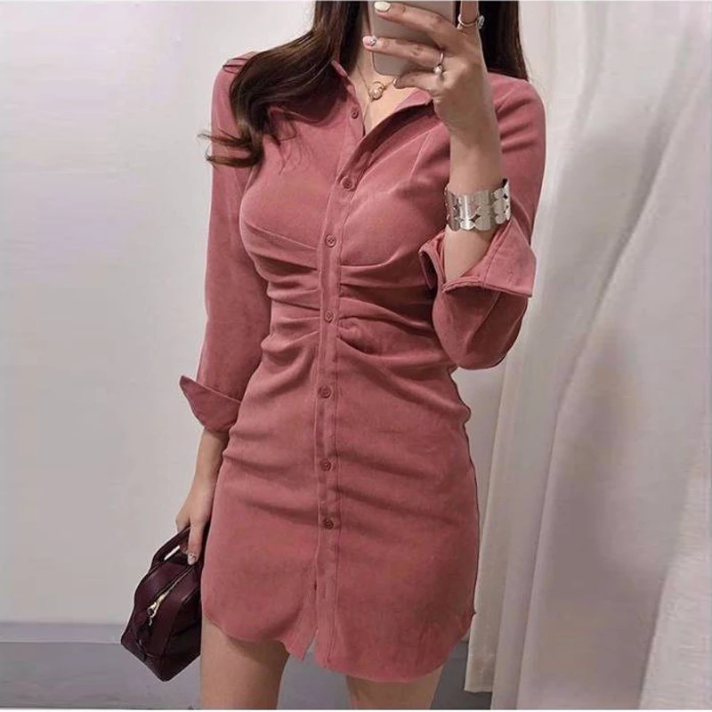 UNLV 2020 весны женщин с длинным рукавом платье марочного офис леди повернуть вниз