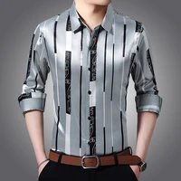 male silk clothes spring long sleeve striped silk shirts mens caual dress shirts