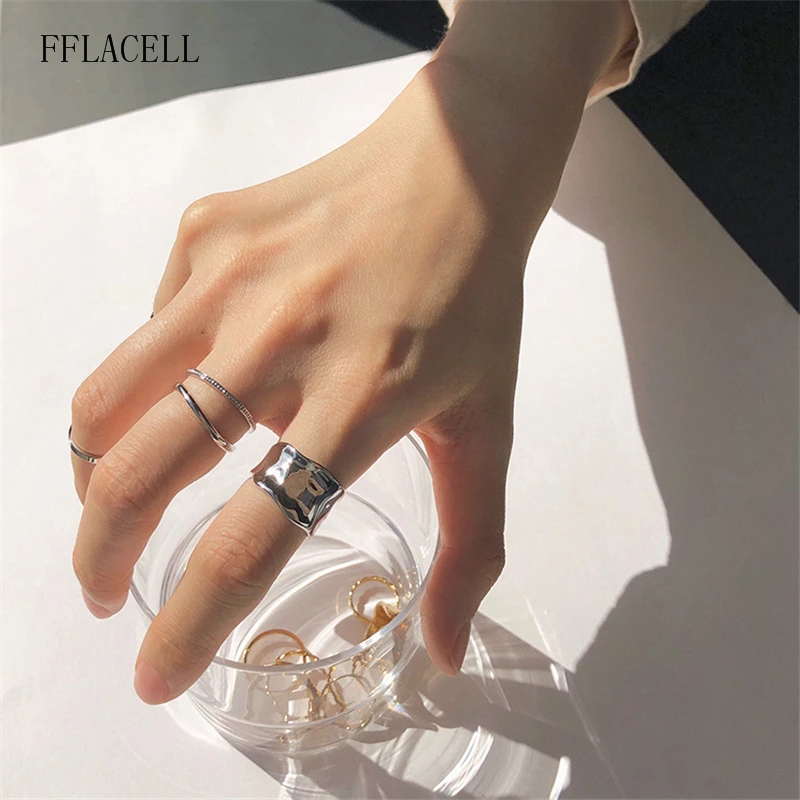 Новые модные геометрические металлические кольца FFLACELL в стиле хип-хоп 8 шт./компл.