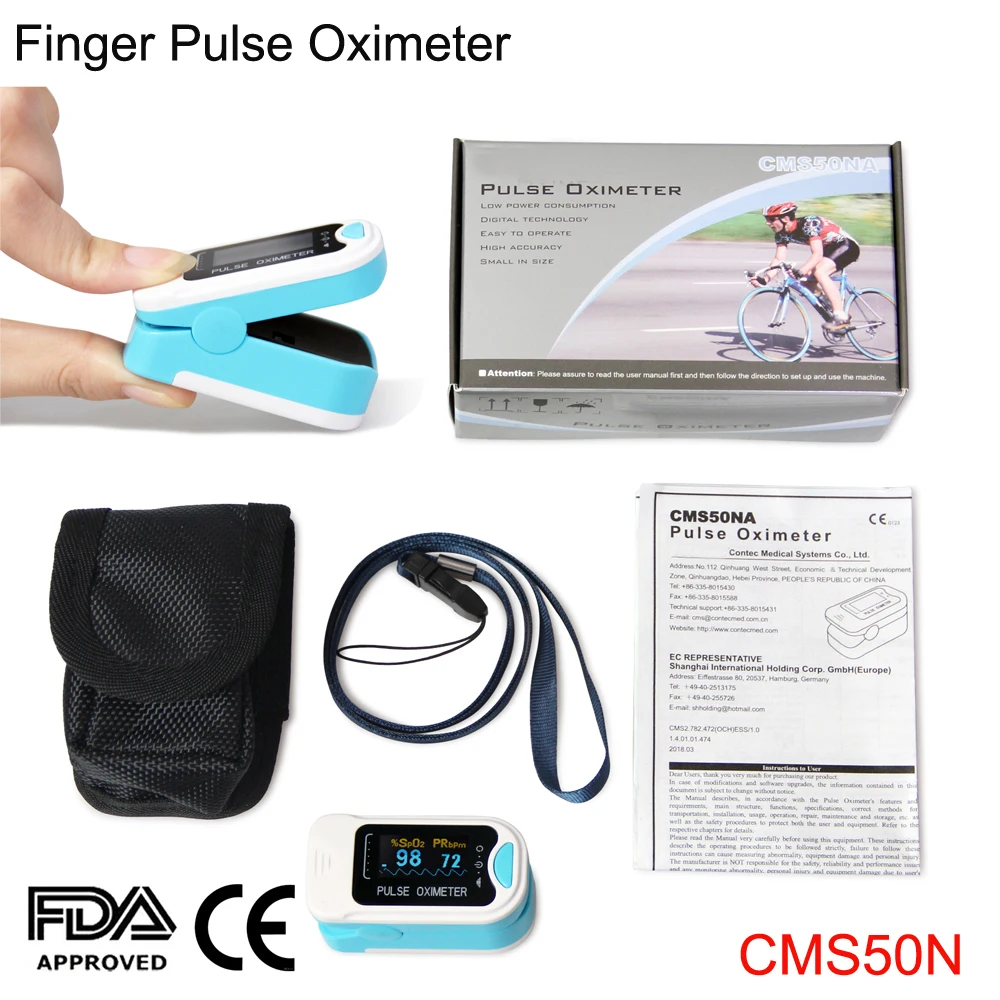 CMS50N Пальчиковый Пульсоксиметр портативный взрослый измеритель кислорода в