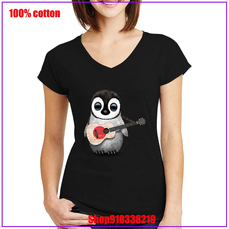 Детский Пингвин играющий на гитаре с японским флагом женская одежда забавная