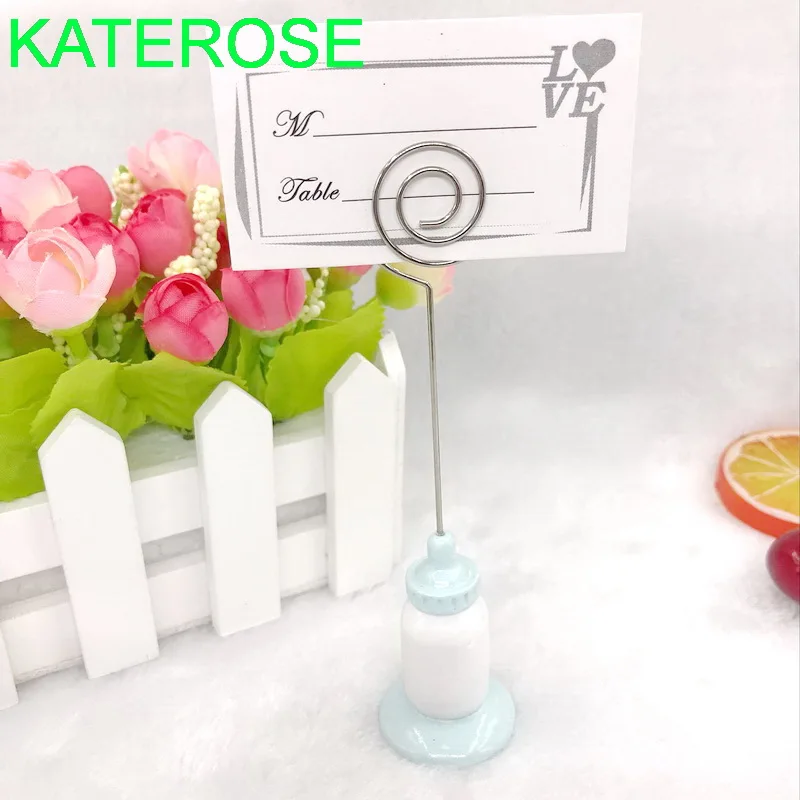 

24PCS Baby Birthday Party Decoration Favors Classic Blue Baby Feeding-Bottle Place Card Holder Photo Holders Favor
