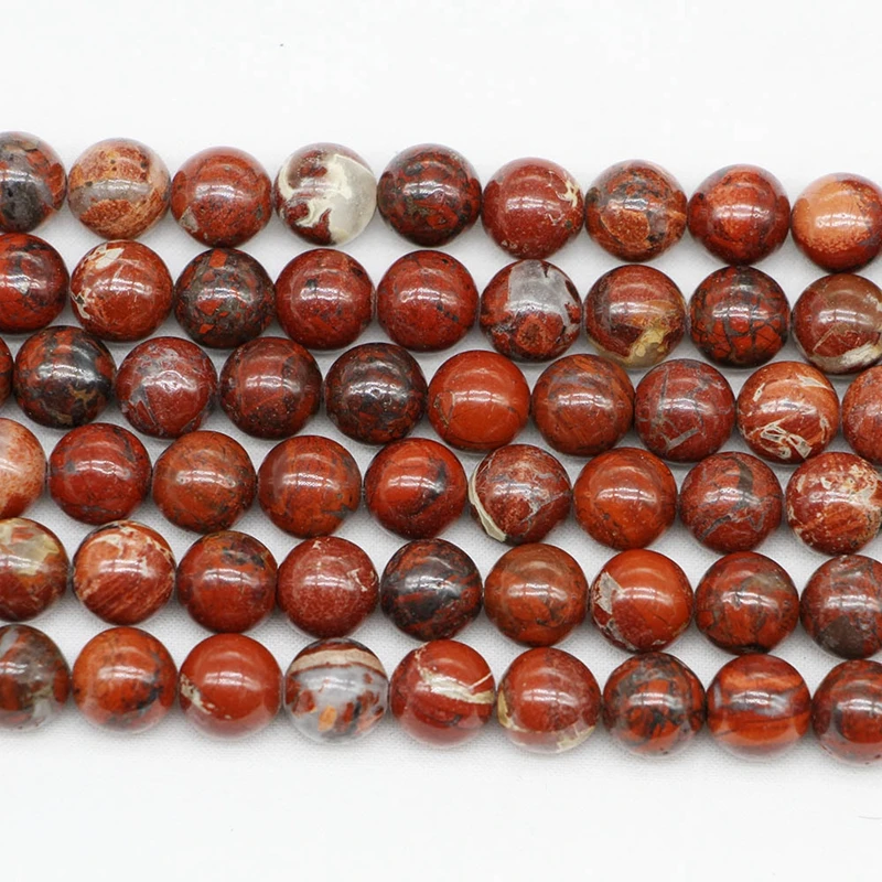 OMHXZJ 6 8 10 12 мм натуральный камень красный Brecciated Jasper бусины выбрать размер ювелирные изделия ZZ11