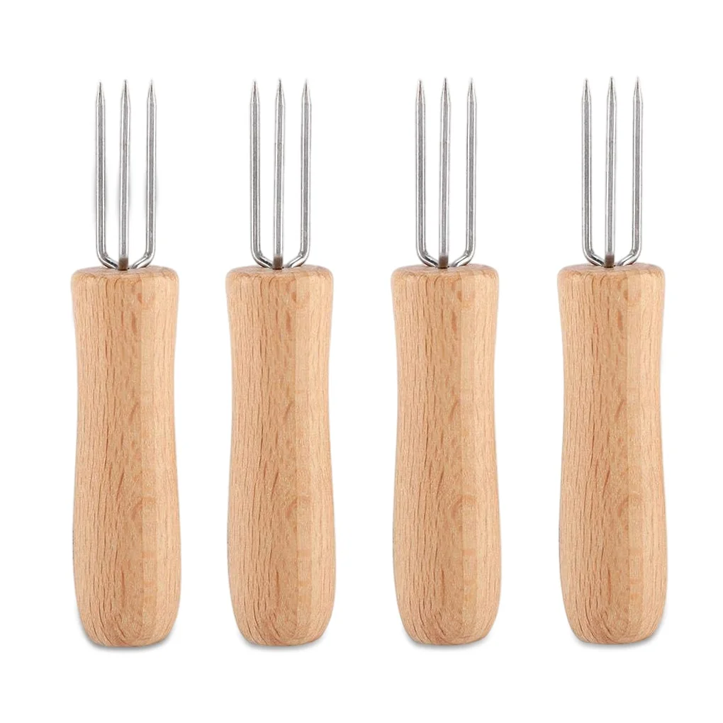 

8PCS Corn On The Cob Holders Stainless Steel BBQ Prongs Skewers Forks With Wooden Handle Barbecue Accessories Kichen Tool