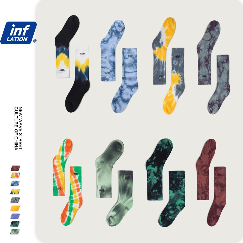 

INFLATION DESIGN Men Tie Dye Ankle Socks Unisex Cotton Socks Streetwear Fashion 2020 New Collection Men Casual Tie Dyed Socks