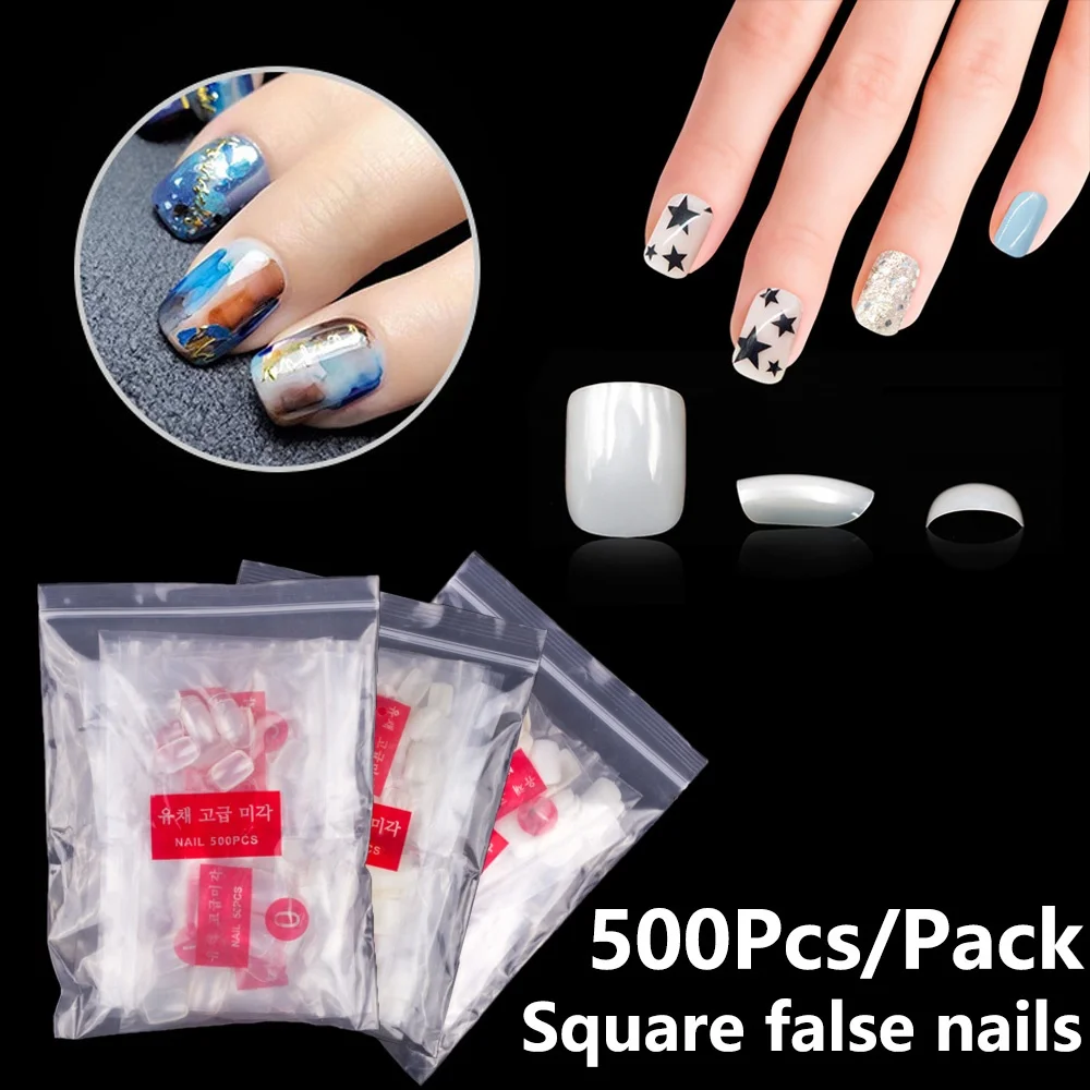 

500 Pieces Per Bag Short Nails Square Fake Nails Acrylic Nails Full Cover False Nail Tips Art Salon For Finger Nails Salon Tools