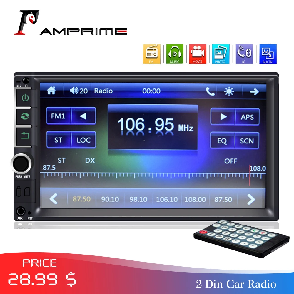 AMPrime автомобильный Радио 2din 7 &quotсенсорный Авторадио Mirrorlink мультимедийный плеер