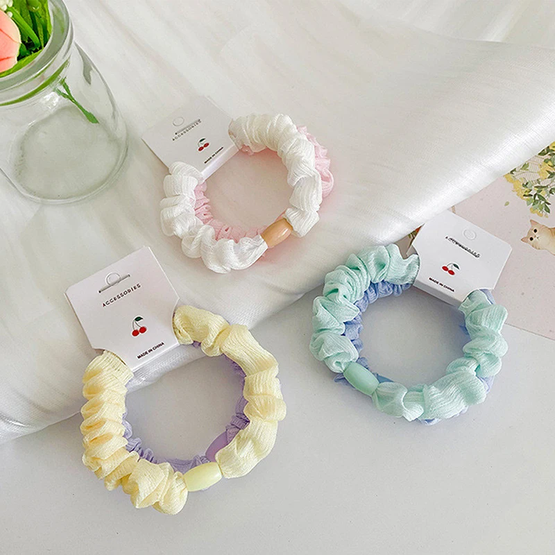 

2Pcs/Set Sweet Scrunchies Candy Color Elastic Hair Band Ponytail Holders Rubber Band Hair Ties Hair Accessories Gift