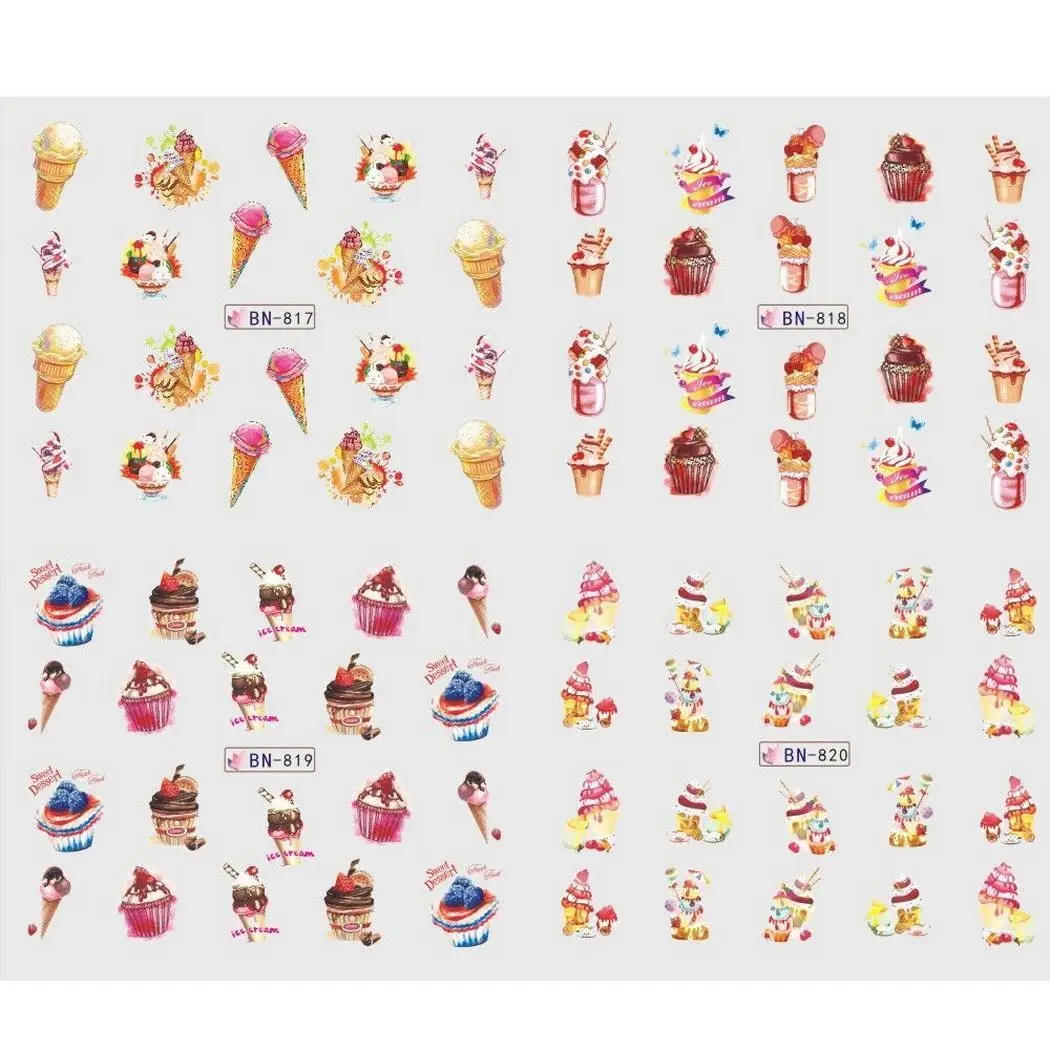 Дизайн ногтей мороженое напиток водяной знак водная переводная наклейка