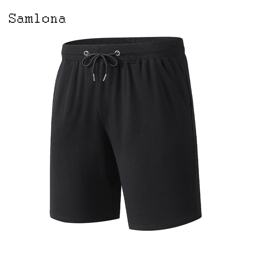 Samlona Men Fashion Shorts New Summer Black Gray Drawstring Shorts Male Loose Casual Beach Short Pants Sexy Mens Clothing 2021