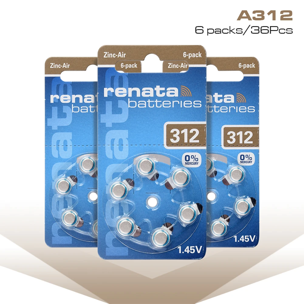 36 шт. ZA312 312A P312 Кнопка Батарея 1 45 V 165 мА/ч V312A V312AT VT312 XL312 PR312H W312ZA S312A цинковоздушная